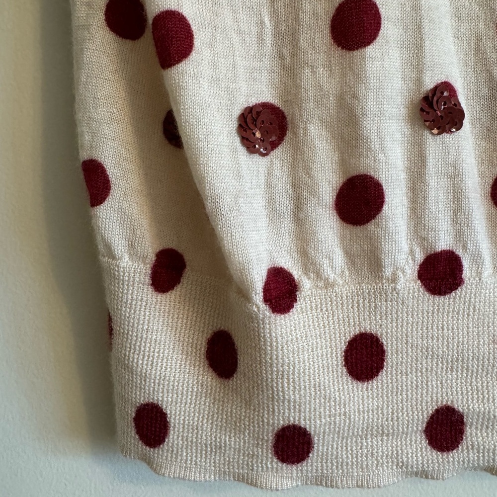 J. Crew Cream Tank Top Vest with Red Sequin Polka Dots 100% Merino Wool Size L - Picture 4 of 14
